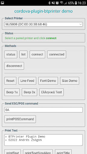 Bluetooth Printer Plugin Demo