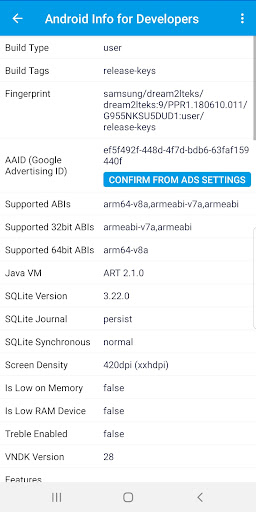 Android-systeeminformatie