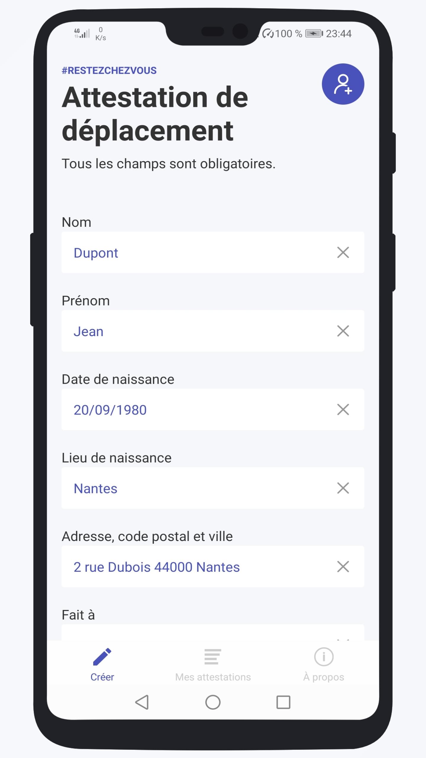 Attestation de déplacement PC