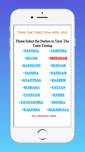 Kashmir Train Timings PC