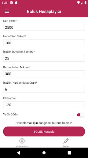 Karbonhidrat-Bolus Hesaplayıcı PC