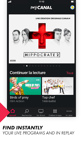 myCANAL, TV en live et replay