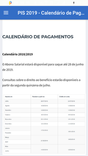 PIS 2019 - Calendário de Pagamentos