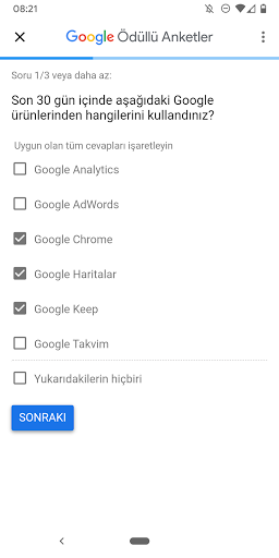 Google Ödüllü Anketler