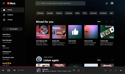 YouTube Music for Chromebook الحاسوب