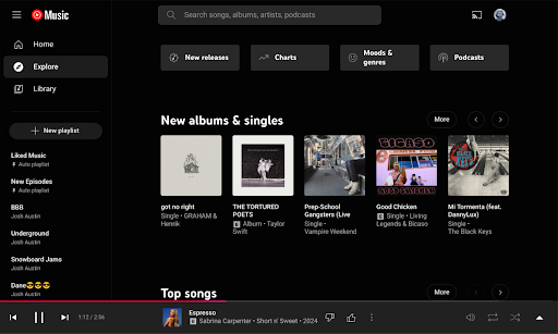 YouTube Music for Chromebook الحاسوب