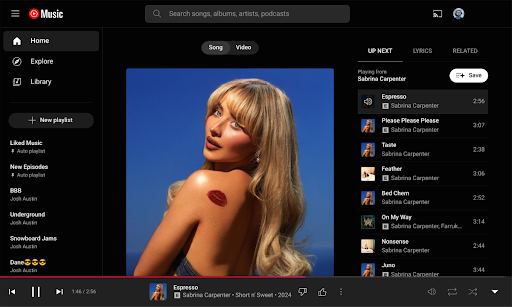 YouTube Music ใน Chromebook PC