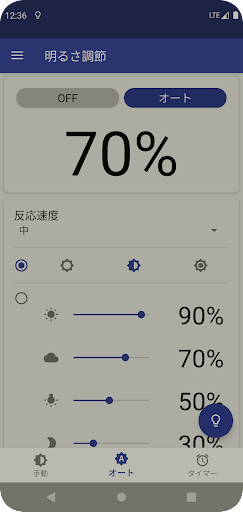 明るさ調節 - 自動でシステム設定より暗く画面の明るさを調整