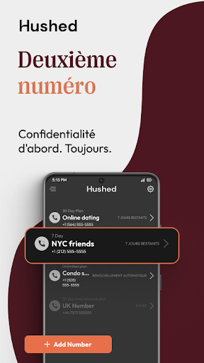 Hushed Numéro de téléphone SMS