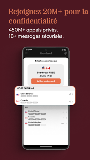 Hushed Numéro de téléphone SMS