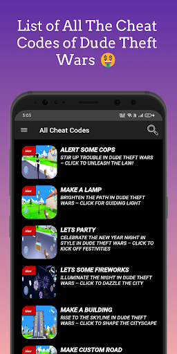 Dude Theft Wars, Cheat Codes PC