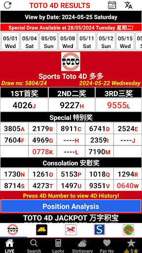 MY 4D Toto Live 4D Results