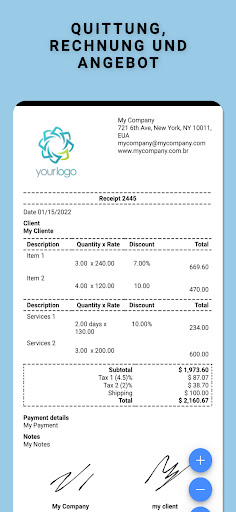 Quittung, Rechnung und Angebot PC