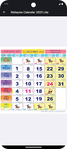 Malaysia Calendar 2025 Lite