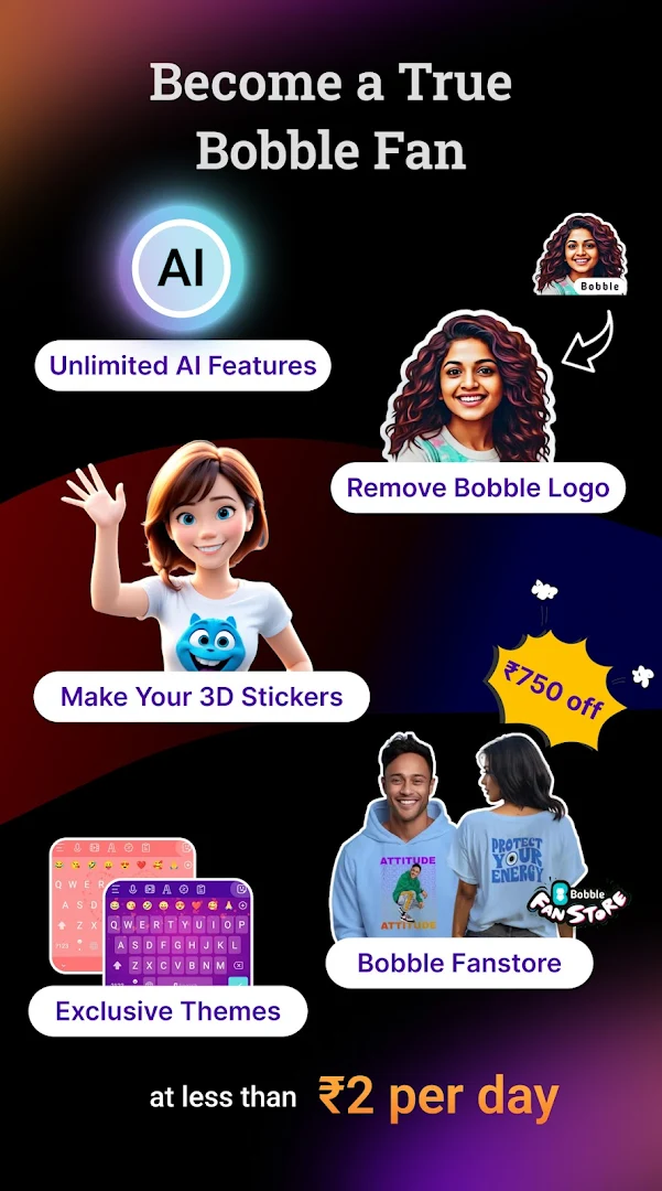 Bobble Indic Keyboard - Stickers, Ғonts & Themes PC