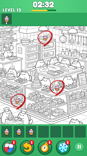 ねこのキッチンパズル：かくれた絵をさがそう