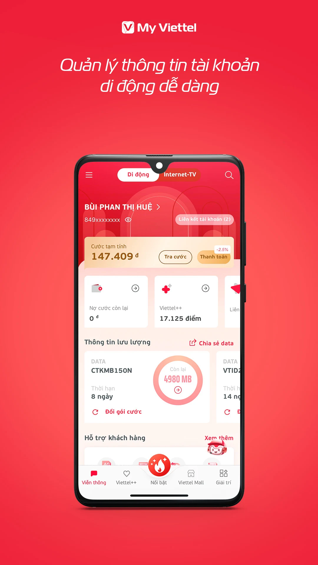 My Viettel: Tích điểm Đổi quà, Nạp thẻ, Tra cước PC