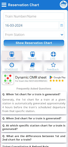 Rail Reservation Chart & PNR পিসি