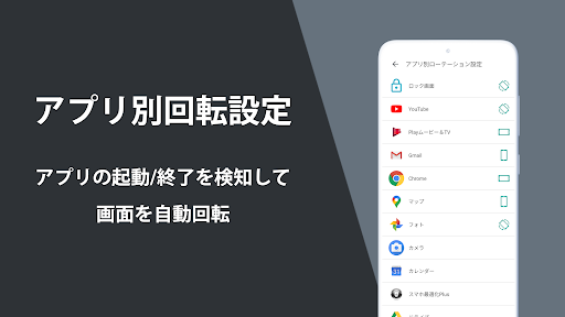 ローテーションコントロール：画面の向きをアプリごとに切り替え