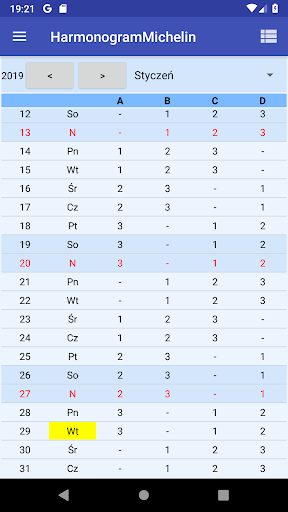Harmonogram pracy dla Michelin PC