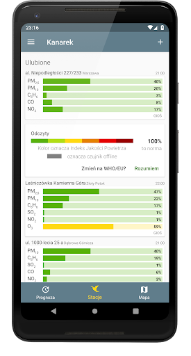 Kanarek - ostrzeżenia o smogu PC