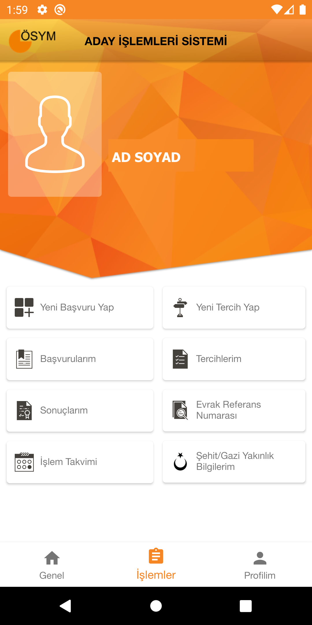 ÖSYM Aday İşlemleri Sistemi PC