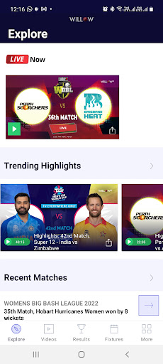Willow - Watch Live Cricket پی سی